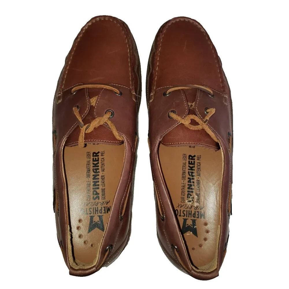 Mephisto Spinnaker Leather Boat Shoes Men's Sz 10.5 Brown Moc Toe Lace Up Preppy